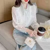 Kvinnors blusar 2023 Spring Fashion Luxury Beaded Blouse Ladies Temperament Långärmad broderi rufs Tops Autumn