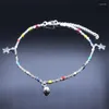 Anklets Fashion Colorful Bead Star Anklet For Girl/Ladies Stainless Steel Summer Beach Charm Bracelet Jewelry Tobillera