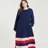 Vêtements ethniques 2023 musulman grande taille femmes robe Simple à manches longues rayure épissage mince Robes jupe ample femme Abaya