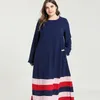 Ethnic Clothing 2023 Muslim Large Size Women's Dress Simple Long Sleeve Stripe Splicing Thin Robes Loose Skirt Woman Abaya