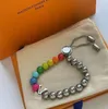Mode pärlstav armband designer kedja armband lady Love Letter Gold Rainbow Splicing Armband smycken Tillbehör bröllopsfest ingen låda