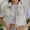 Damesvesten Women 2023 Witte PoCekts quilten bijgesneden modezijde Knoppen Top turn-down kraag waastcoat streetwear kleding