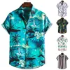 Men's Casual Shirts Men's 2023 Men Fashion Striped Shirt Printing Hawaiian Blouse Ethnic Short Sleeve Large Size Menshirts Camisas