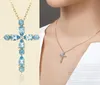 Naszyjniki wisiorek mody cyrkon niebieski krzyż Naszyjnik dla kobiet biżuteria urok srebrny dziewczęta złota akcesoria 2023