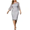 Fat Woman Dress Embroidered Double Layer Solid Color Round Neck Large Size