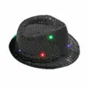 Party Hats Mens Flashing Light Up Led Fedora Trilby Sequin Fancy Dress Dance Hat For Stage Wear Drop Delivery Home Garden Festive Sup Dhac8