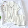 Vêtements de nuit pour femmes Femmes Summer Cotton Plain Multi Couleurs Short à manches courtes Pyjamas Home Suit Blanc Rose Jaune Vert Pijamas Femmes