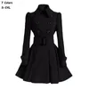 Women's Wool & Blends Fashion 2023 Women Autumn Winter Clothing Coats Long Slim Skirt With Belt Casual Double Breasted Outerwear Female Tops
