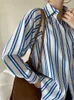 Women's Blouses Women Blue And White Stripes Elegant Blouse Lapel Long Sleeve Loose Fit Shirt Fashion Tide Spring Autumn 2023 C998