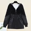 Women's Jackets Shiny Sequin Women's Jacket Spring Autumn Stitching Sequined Drawstring Casual Hooded Coat Ladies Black Windbreaker