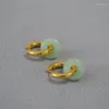 Boucles d'oreilles à tige LONDANY Design minoritaire Simple Laiton Jade Texture Boucle de sécurité National Tide Style chinois