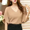 Damenblusen Hemden 2023 Sommer Womens Casual Solide Chiffon Hemd Blusa Feminina Schmetterlingsärmel Koreanische Lose Frauen Bluse Schwarz Top B