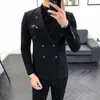 Męskie garnitury Blazers Mężczyźni dwukrotnie piersi dwuczęściowy zestaw garnituru Slim Fashion Business Casual Kurtka w stylu Brytyjskim Suknie ślubne Pantie 230111