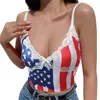 Canottiere da donna Camis Womem Spalla Webbing Independence Day Stampa Profondo scollo a V Canotta in pizzo Canotta 311 Reggiseno nero Camicia da donna