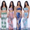 Dames tweedelige broek sexy tie-dye club outfit strandkleding strapless crop top en lange flare zomer trainingspak mode y2k boho kleding