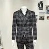 Costumes pour hommes Plaid rouge hommes ensemble mode mariage marié porter blazer pantalon ensembles angleterre style décontracté costume mince adapté pour 4 saisons plus