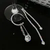 Bengelen oorbellen fyuan Koreaanse stijl paperclip asymmetrie Long Tassel Crystal Rhinestone voor vrouwen Verklaring sieraden