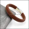 Bracelets de charme Mode Simple Noir Marron Couleur Cuir Punk Rétro Bracelet Pour Hommes Femmes Décor Bijoux Drop Livraison Dhgeu