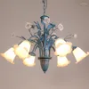 Chandeliers Blue Korean Pastoral Chandelier Lighting Dining Room Bedroom Ceiling Children's Characteristic Lamp