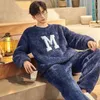 Men's Sleepwear Flannel Pajamas Winter Velvet Thickened Warm Pijamas Home Clothes Two piece Korean Loose Cartoon Nightwear Suit 230111