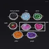 Pendanthalsband 10/datorer Big Purple Geode Quartz Crystal Stone Pave Rheinestone Slice Bead 2 Buckles Connector Charm Diy Making Jewelry