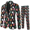 Costumes pour hommes Blazers mode manteau de fête décontracté coupe ajustée Blazer boutons 3d noël imprimé Floral peinture ensemble # T2G 230111