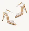 Famous Fashion Dress Shoes Everyday wear Tequila Leather Sandals Aquazzura Shoes For Women Strappy Design Crystal Embellishments High Heels Sexy Party Wedding