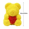 Dekorativa blommor 10in Artificial Rose Teddy Bear with Heart Design Flower Cub Forever Everlasting For Window Display