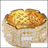 Met zijstenen Iced Out Diamond Ring Luxe designer sieraden 8mm heren ringen mode hiphop bling gouden bruiloft verloving love tas dhe2t