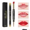 Lipstick warga napełnianie lipliner duet Dual Purpet Lips Sticks Kolor obrotowy wodoodporny łatwy w nosze