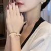 Bangle Korean Fashion Bracelet Luxury White Shell Metal Wave Double Layer Design Women's Jewelry Aesthetics Accessories