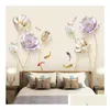 Wall Stickers Chinese Style Flower 3D Wallpaper Living Room Bedroom Bathroom Home Decor Decoration Poster Elegant Drop Delivery Garde Dhhd7