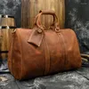 Duffel Väskor Mäns vintage Crazy Horse Leather Travel 18 "Brown äkta väska Hållbar ko helg stor tote