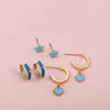 Orecchini a cerchio Trendy Blue Smalto Metallo Fiore Cuore Set per le donne Carino piccolo CZ Zircon Huggie Orecchino Gioielli di moda