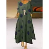 Casual Dresses Elegant For Women Round Neck Long Sleeve Polka Dot Line Printing Maxi Dress Summer Vintage Party-dress Plus Size
