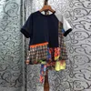 Kvinnors T -skjortor Kvinnor 2023 Spring Printing Color Contrast Plaid Skjorta Oregelbunden besättning Hals Casual Top Female Kort ärm Shir