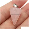 Pendant Necklaces Natural Stone Rose Quartzs Picture Stones Polygonal Cone Shape Pendants For Diy Jewelry Birthday Gift Size 15X25Mm Dh28L