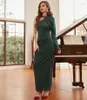 Ethnic Clothing BA9002 Dark Green Asymmetrical Hand Sewn Drill Stretch Knit Dress Party Gown