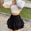 Rokken herfst gothic esthetisch zwart geplooide rok vintage sexy ruche mini streetwear hoge taille oogje verbanden zomer