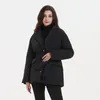 Damen-Daunenparkas Malina, lässig, gekerbt, modisch, Krawattengürtel, solide schwarze Mäntel, elegante einreihige Baumwolljacken, weibliche Damen 230111