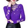 Women's TShirt M4XL Elegant Lace shirt Autumn Winter drilling longsleeved Tshirt Flowers Mesh Tops Blusa 230110