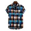 Chemises décontractées pour hommes Vêtements pour hommes Tendance de la mode d'été Couleur Plaid Print Col montant Chemise à manches courtes Camisas Para Hombre 230111