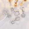 Brincos de argola 925 Sterling Silver File Buckle Crystal Flowers Drop For Women CZ Huggie Light Luxury Moda
