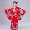 Etniska kläder 2023 Traditionell Kimono Girl Japanese Dress Silk National Print Cherry Red Blossoms Costume For Girls Japan