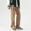 Herrbyxor Herrens ins mode varumärke street Loose Casual Straight Suede American Zipper Hip Hop Oversize Trousers Streetwear