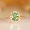 Clusterringen S925 Silver Diamond Olive Green Flower Gem Licht Luxe Rose Gold Elegante delicate dames bruiloft verlovingsring