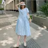 Maternity Dresses Summer O-neck Cotton Embroidery Floral Long Dress For Pregnant Women Short Sleeve Pregnancy Party