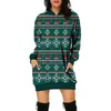 Casual Dresses Women Christmas Festival kläder 2023 Fashion Print Hooded Tickets Short Sweatshirt Dress