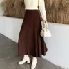 Skirts Winter Thickened Rib Knitted Large Swing Maxi Long Elegant Solid Aline Pleated Ankle Length Knit Coffree Beige 230110