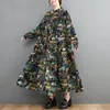 Sıradan Elbiseler Baskı 2023 Sokak Giyim Kadın Giyim Sonbahar Moda İndie Folk Baskı O yaka gevşek Düğme Uzun Kollu